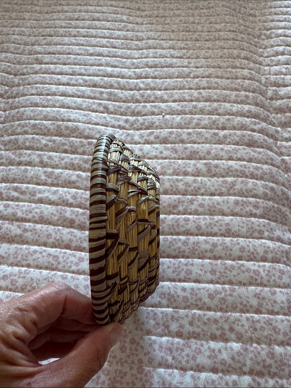 Handwoven Decorative Woven Basket - Natural and Dark Brown - Picture 3 of 3